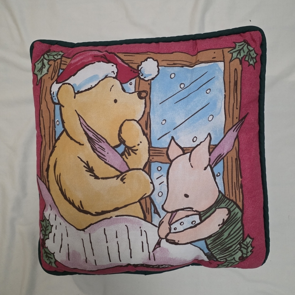 Vintage 90s Disney Winnie the Pooh & Piglet Holiday Pillow